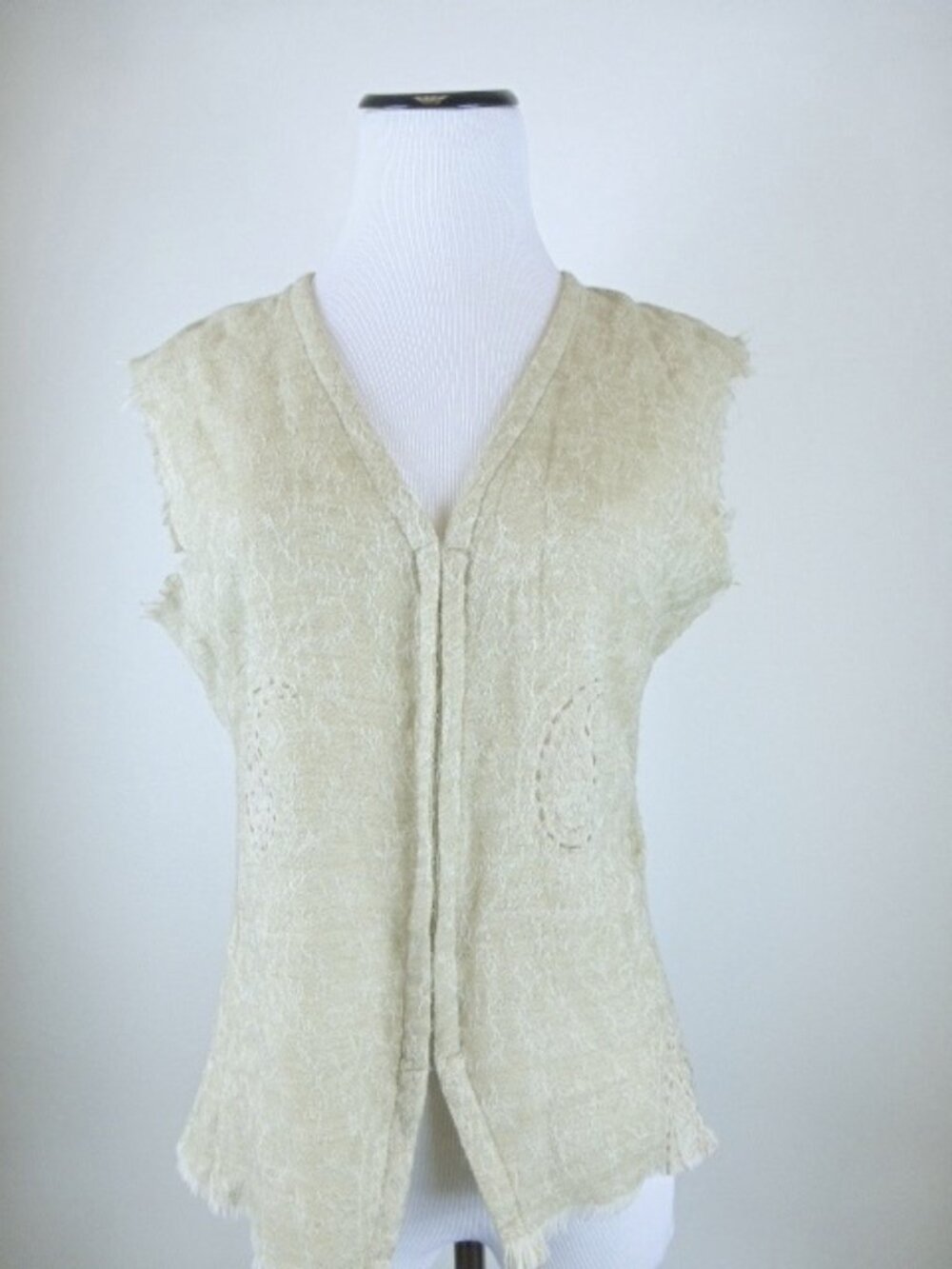 CHAN LUU cream PAISLEY sleeveless embroidered VEST wool top L festival